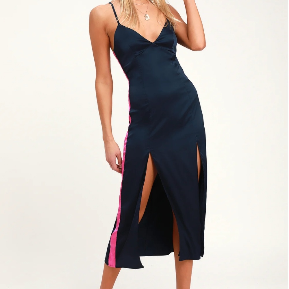 Navy Blue Satin Midi Slip Dress *BRAND NEW*